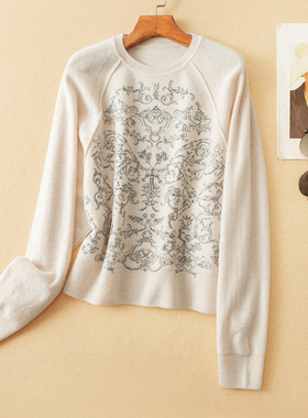 蛮文 商场8K+ 早春奢物 重工藤蔓刺绣100%山羊绒薄款羊绒衫 69001