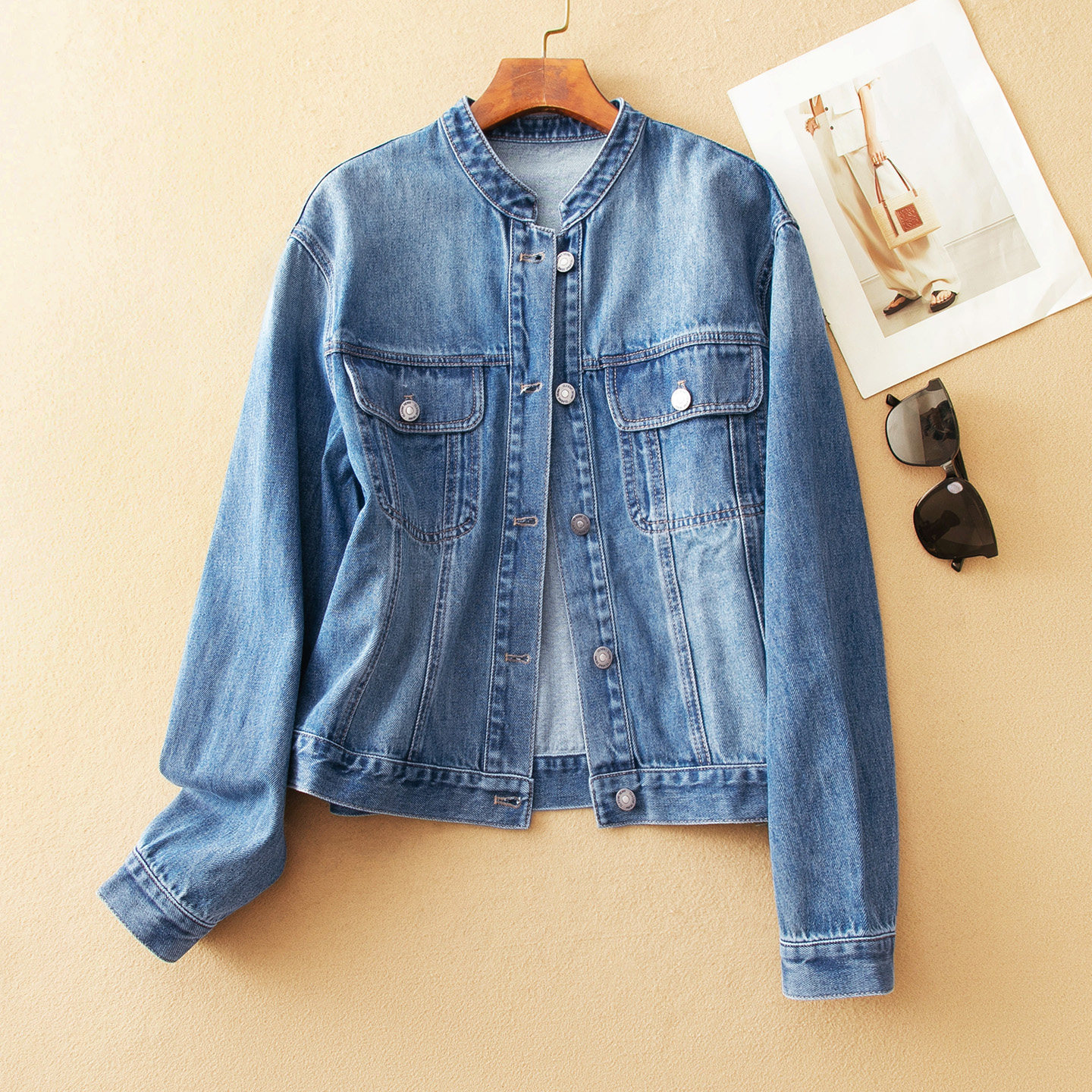 蛮文 柔美飒爽兼备 复古立领 亲肤精梳棉百搭牛仔夹克外套女56173,女装/女士精品,短外套,淘宝优惠券,粉丝福利购,淘宝优惠卷