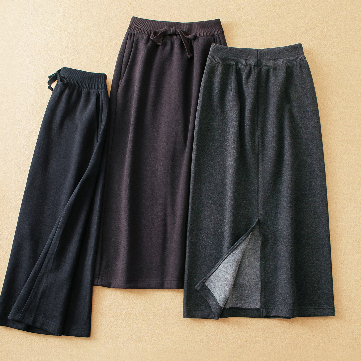 蛮文 韩单 秋冬知性简约四面弹针织厚料后开叉中长偏A半身裙5A237