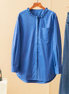 蛮文 高阶通勤设计感 手工千层小饼干圆领精梳棉百搭衬衫女 68010