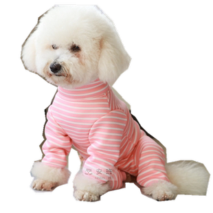 秋冬泰迪比熊狗狗加绒四脚衣服母狗包肚护肚子高领条纹保暖防着凉