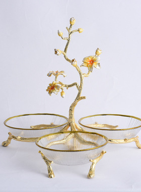 现代家用轻奢水果拼盘客厅茶几餐桌珐琅彩玻璃摆件糖果零食盘摆放