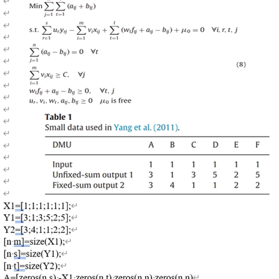 GEEFDEA DEA 固定和产出代码(matlab中实现)