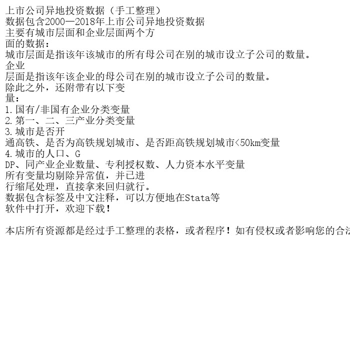 上市公司异地投资数据（手工整理）