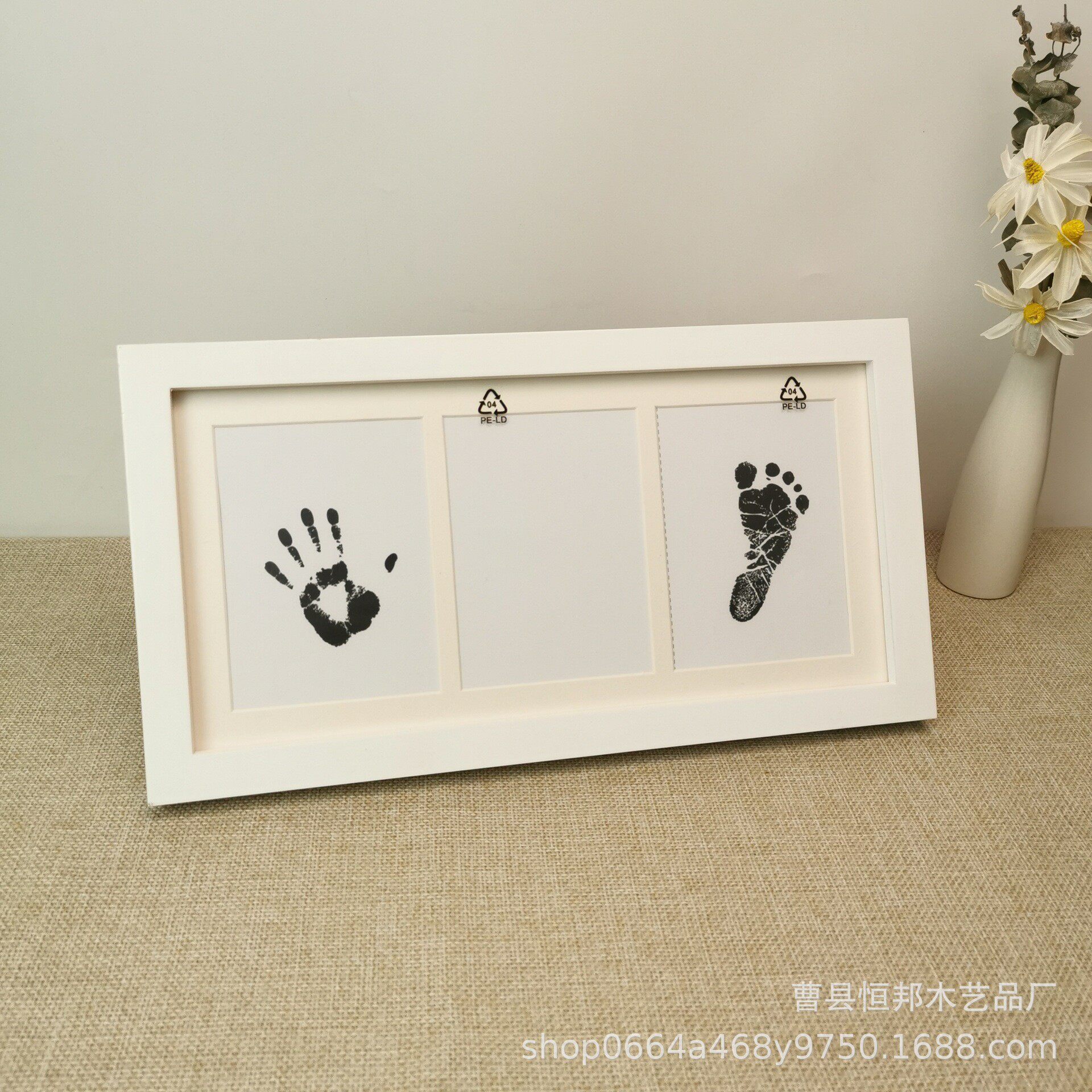 现货宝宝手脚印泥木相框婴儿百天满月周岁手足印成长纪念摆台画框