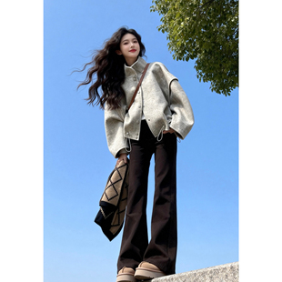 大衣女款2025新款冬加厚短款立领系带毛呢外套小个子独特别致上衣