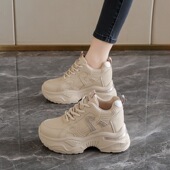 小个子内增高松糕休闲运动鞋 女鞋 厚底老爹鞋 新款 皮面百搭旅游 秋季