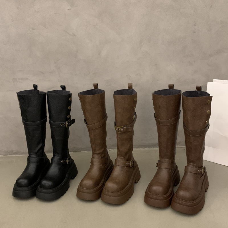 贾不假女长筒靴2025春秋新款爆款增高英伦女鞋加绒厚底靴子骑士靴