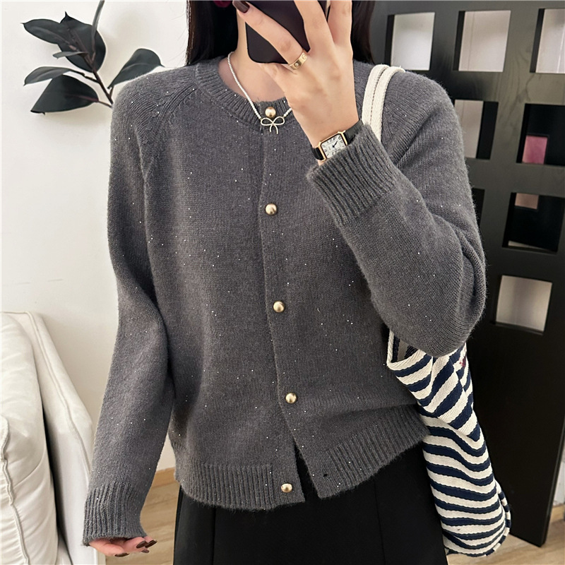 星空灰色浣熊绒毛衣开衫女2025春秋新款高级感气质针织衫外套上衣