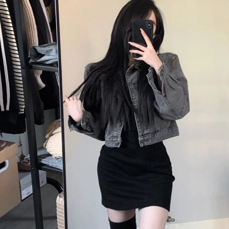 高级感复古牛仔外套女春秋冬大码胖妹妹宽松显瘦开衫夹克短款上衣