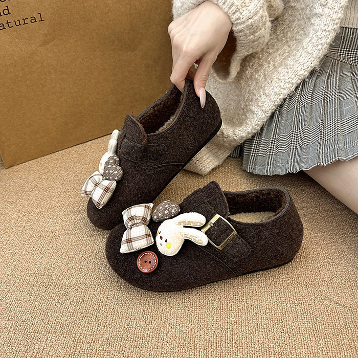 软底外穿蝴蝶结勃肯鞋女2025新款秋季百搭休闲可爱卡通平底棉鞋