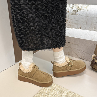 厚底增高勃肯鞋加绒雪地靴女款2025新款冬季鞋子外穿保暖毛毛棉鞋