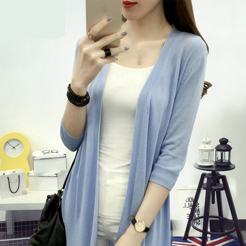 Borneol Sunscreen Cardigan Mid length version Outside the ride air conditioner Three Quarter Sleeve Easy knitting Hollow coatin the Women's clothing/Boutique , Wool sweater  category - from Buy2taobao.com to provide professional Taobao agent buy service