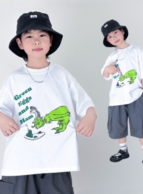 男童短袖T恤夏季新款薄款透气插画儿童上衣半袖