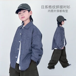 男童衬衣长袖日系帅气男孩格子衬衫春款夏季轻薄外套儿童防晒衣潮