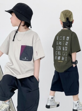 男童短袖t恤夏季2025新款森系户外夏装潮流T半袖纯棉薄款儿童上衣