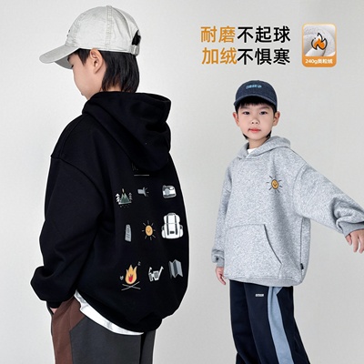 男童加绒卫衣加厚保暖一体绒外套