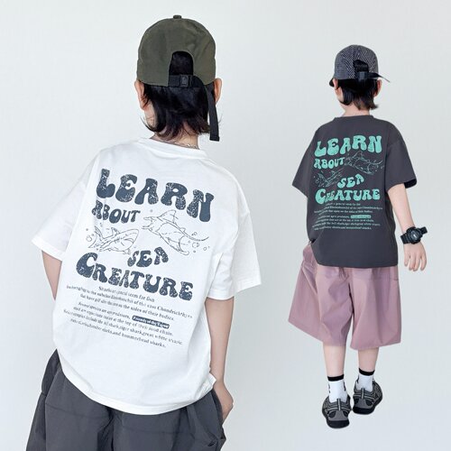 夏季薄款凉感海洋鲨鱼男童短袖T