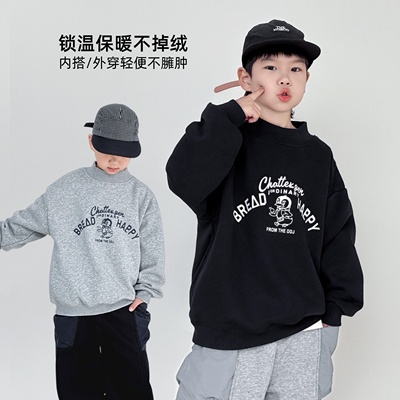 男童加绒卫衣保暖加厚一体绒日系