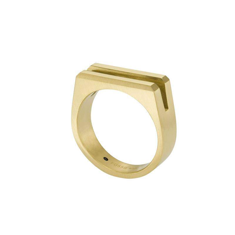 代购Fossil化石男士戒指时尚百搭现代感个性不锈钢金色简约