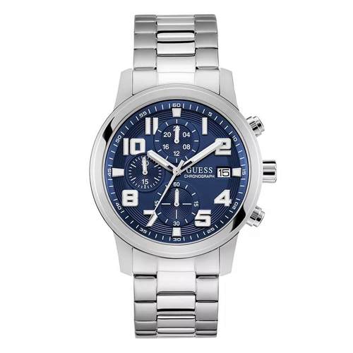 代购GUESS男士腕表计时夜光日期测速钢带金属防水银色商务运动