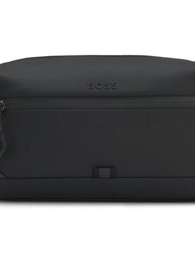 代购BOSS男士洗漱包双拉链隔层前袋储物便携设计防滑提手黑色
