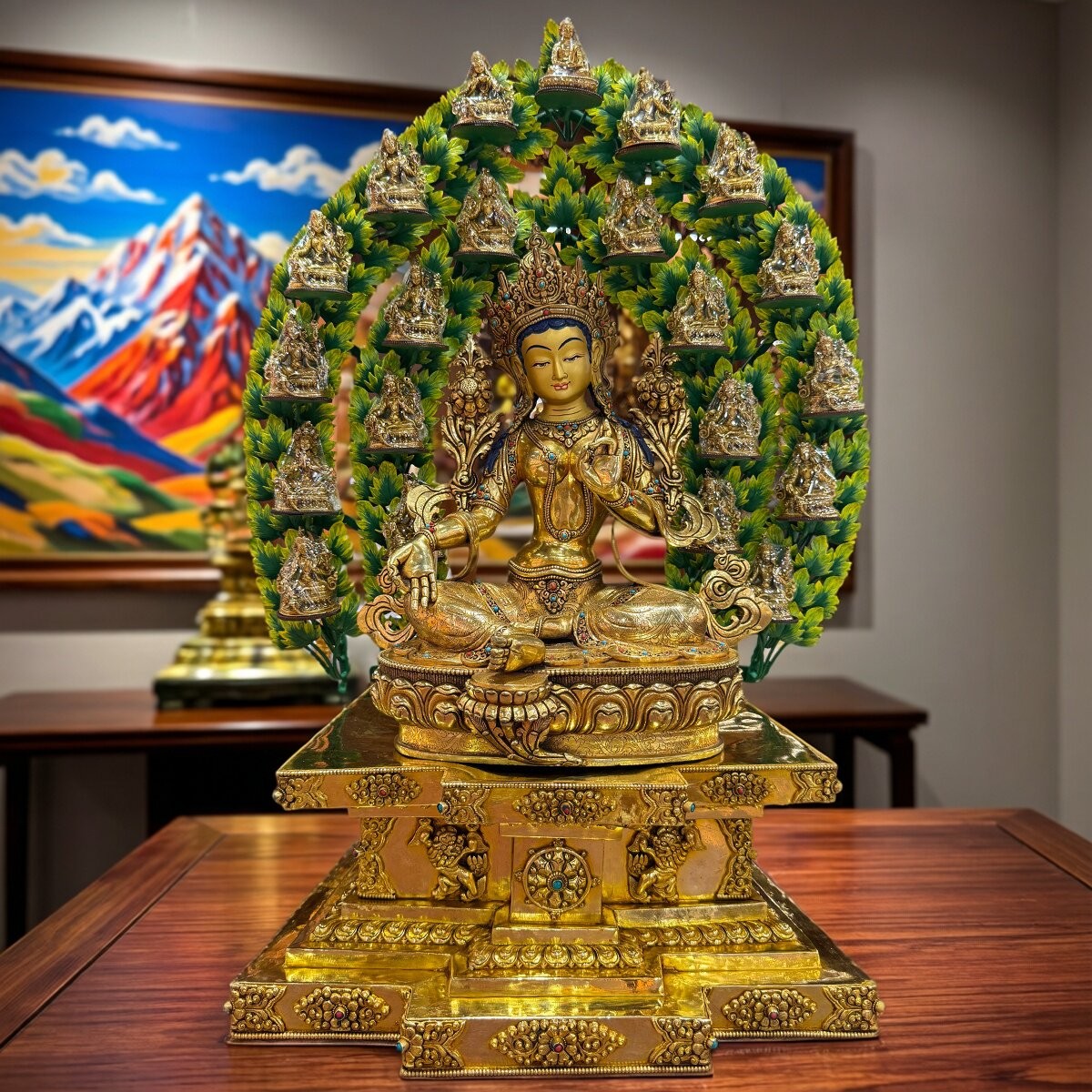 二十一度母铜佛像一套尼泊尔手工錾刻铜鎏金铜像摆件释迦造像64cm