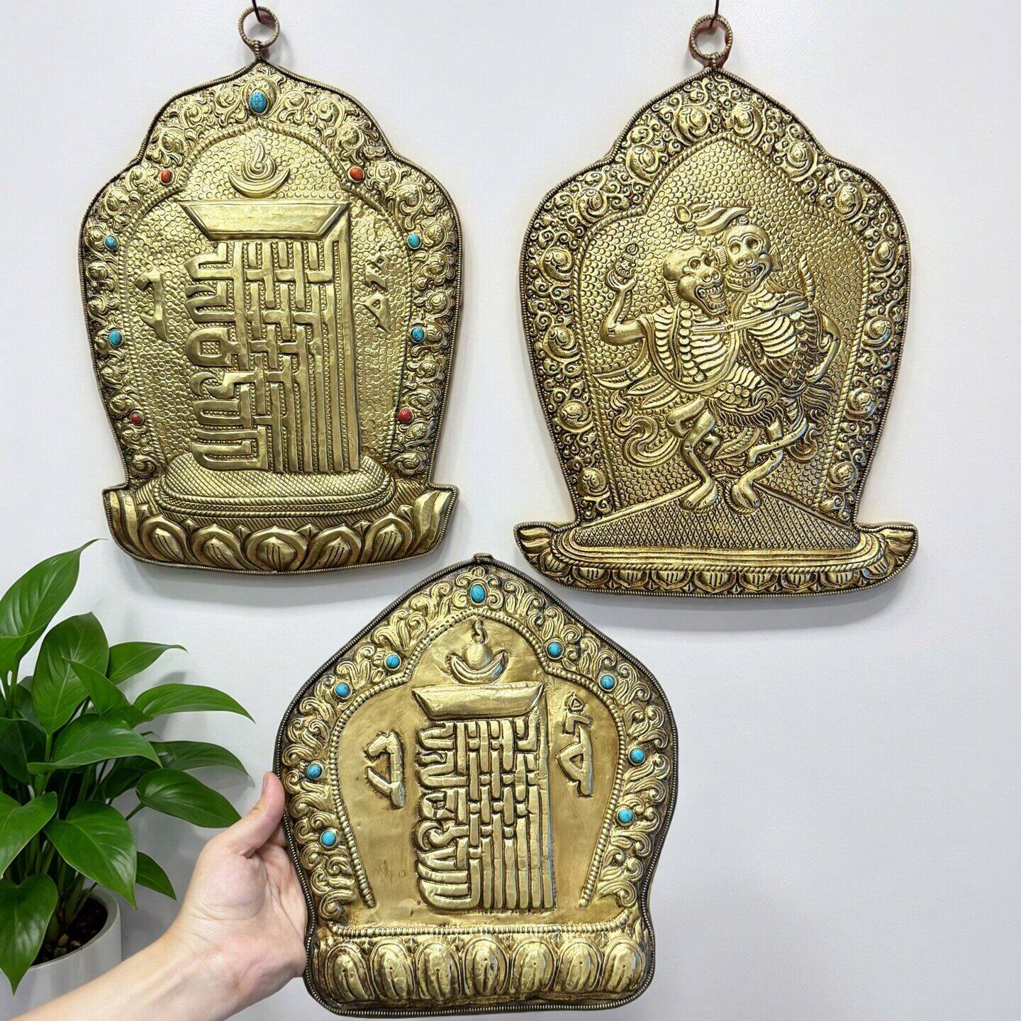 尼泊尔进口黄铜十相自在挂牌墙饰酒店装饰居家尸林雇主母挂件摆件