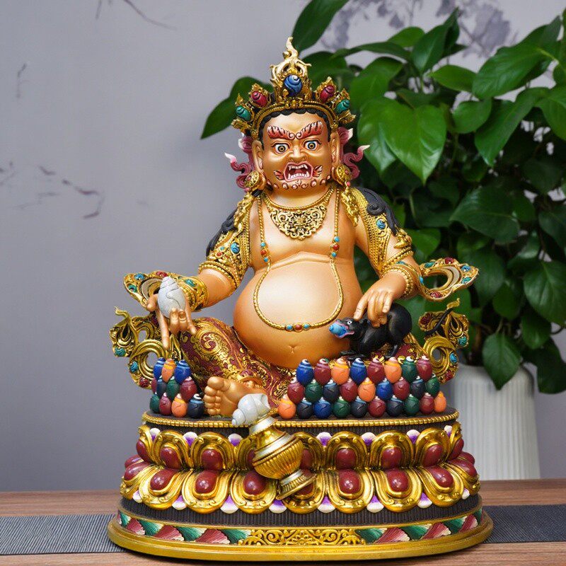 尼泊尔工艺精品彩绘愤怒像黄财神佛像纯铜手工錾刻藏巴拉供奉摆件