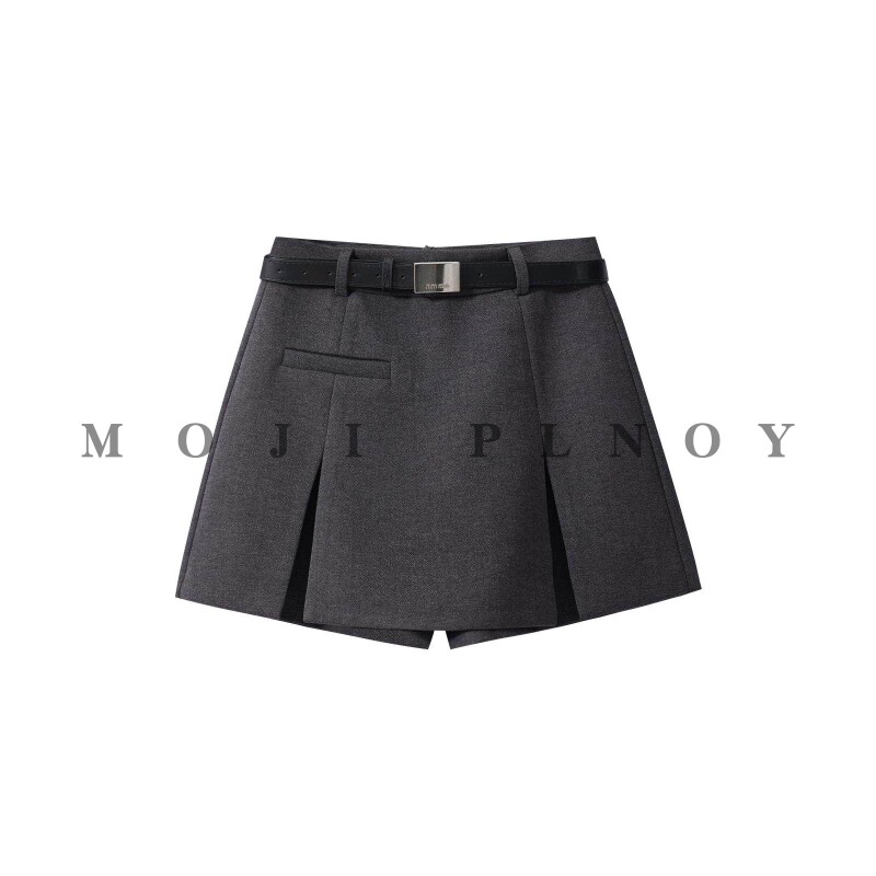 MOJI PLNOY灰色西装短裤裙女高腰休闲a字秋冬季阔腿外穿半身裙裤