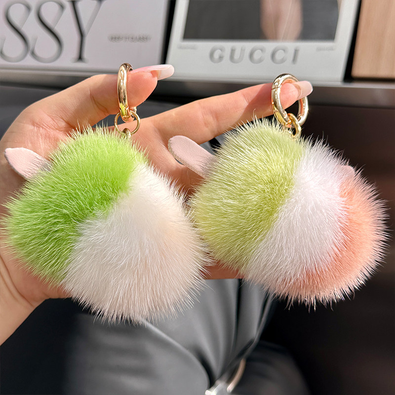 【可爱小雪糕】水貂毛汽车钥匙扣挂件ins个性创意毛绒书包包挂饰