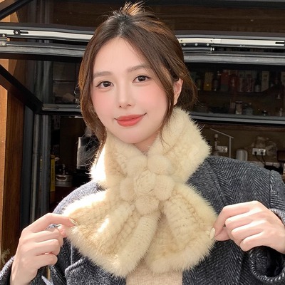 气质水貂毛小花皮草水貂编织围巾
