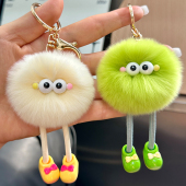 可爱獭兔毛长腿丑萌小煤球汽车钥匙扣挂件毛绒玩偶书包包挂饰礼物