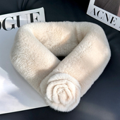 獭兔毛双面围巾整皮皮草韩版 吸扣气质山茶花冬季 女加厚保暖围脖