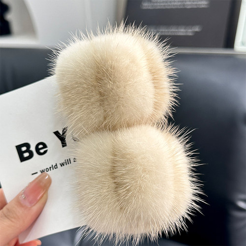 真水貂毛金属面包马尾小抓夹