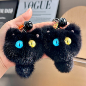 可爱水貂毛小猫咪汽车钥匙扣挂件ins毛绒公仔玩偶书包包挂饰礼物