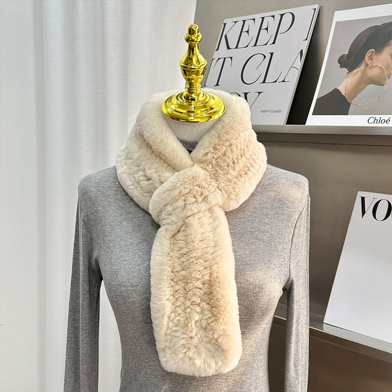 真獭兔毛全手工编织围巾简约百搭皮草保暖双面加厚毛领子女