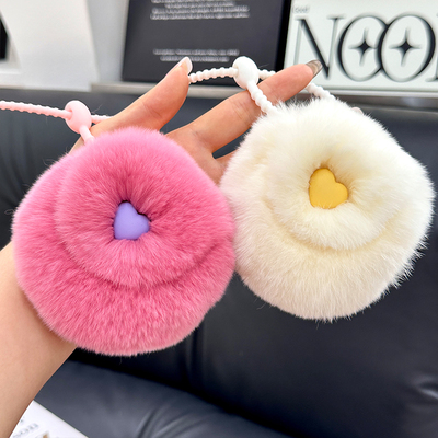獭兔毛耳机零钱车钥匙扣包挂件女
