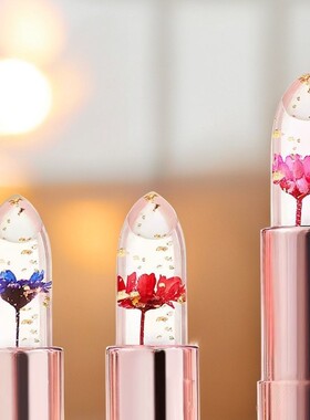 Rosetimes保湿鲜花口红透明果冻变色金箔唇膏温变不沾杯不掉色