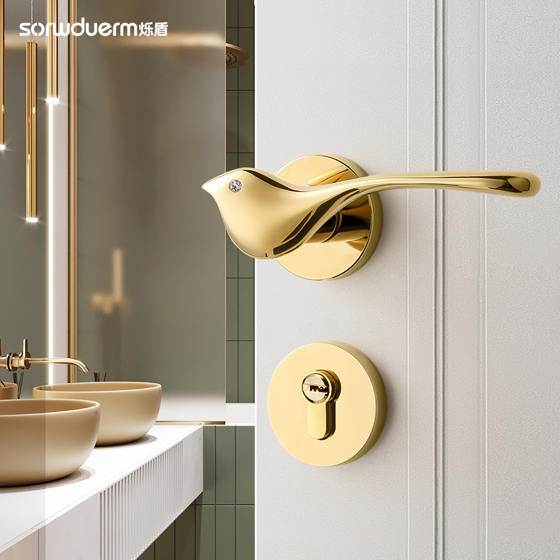 烁盾门锁小鸟金色现代轻奢磁吸