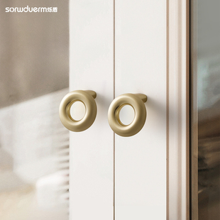 烁盾法式 拉丝金柜门拉手现代中古风亮面钛银色单孔橱柜抽屉门把手