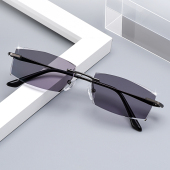 无框变色眼镜男士 轻防蓝光切边镶钻太阳镜墨镜近视平光防紫外线 款