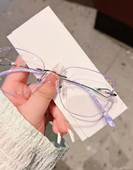 防蓝光辐射切边无框眼镜女可配有度数网红近视眼睛框架变色超轻钻