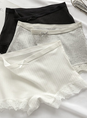 黑色白色平角内裤女纯棉四角蕾丝少女生学生安全裤防走光二合一夏