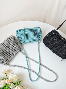 木子柯柯手作坊 空灵黑色镂空晚宴包 手工钩针编织材料包 送教程