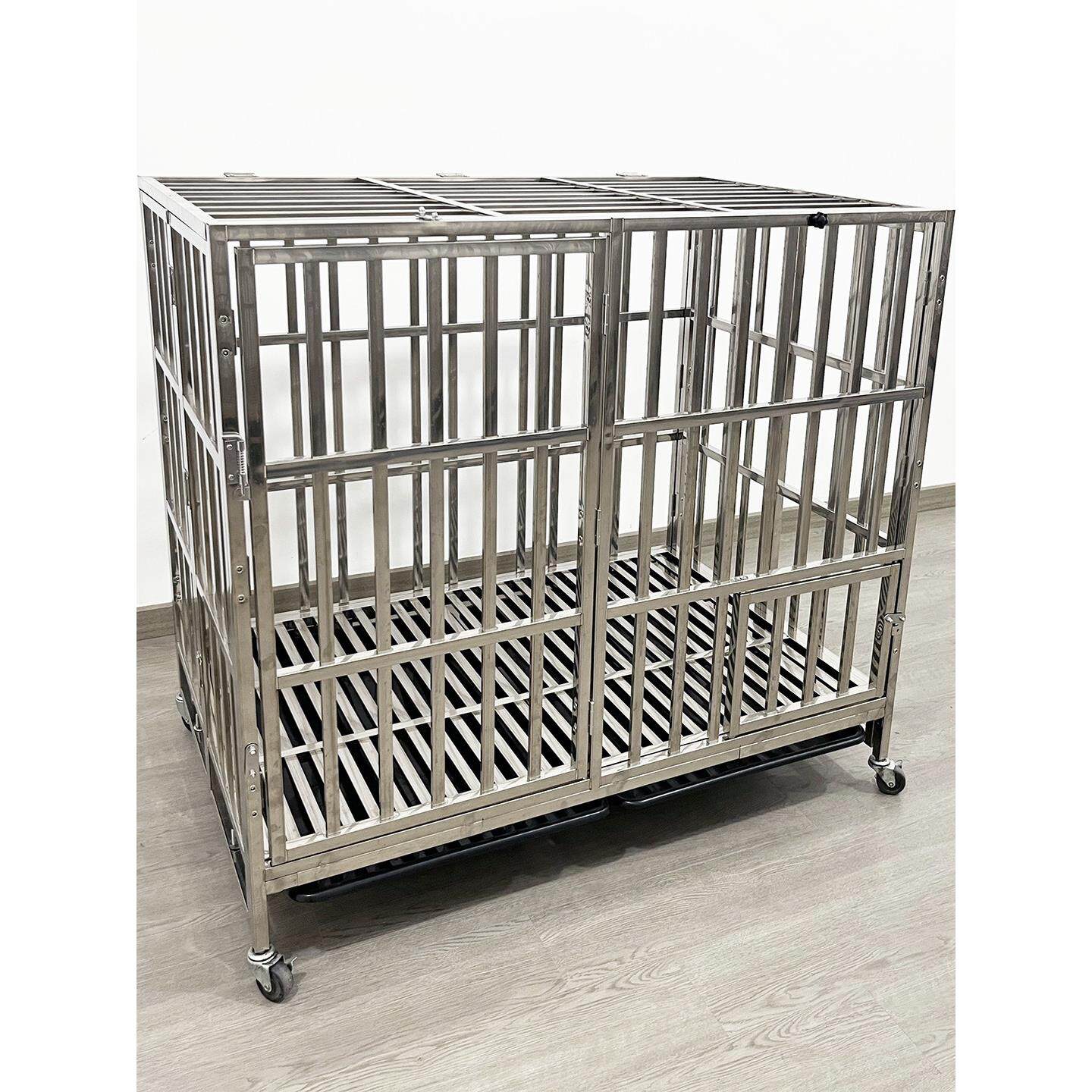 不锈钢狗笼子中小型犬宠物笼加厚大号折叠方管狗笼大型犬加粗笼子