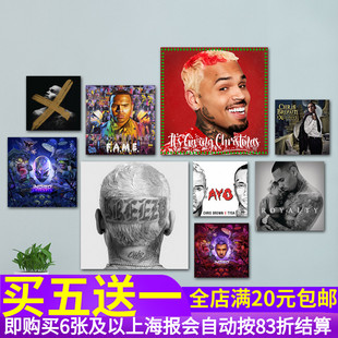 酒吧贴画 克里斯布朗嘻哈歌手音乐人墙贴纸 Chris Brown专辑海报
