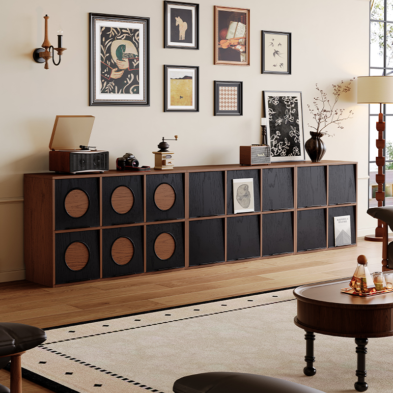 法式复古实木落地书柜中古风斗柜