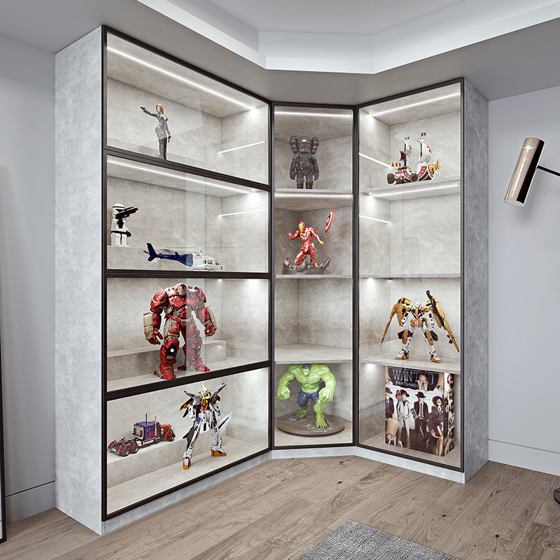 转角手办展示柜防尘玩具带锁玻璃柜定制gk雕像模型柜电视墙边立柜,住宅家具,单个书柜,淘宝优惠券,粉丝福利购,淘宝优惠卷