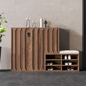 凳实木玄关定制 锁换鞋 中古高端入户鞋 柜收纳柜一体门外走廊带密码